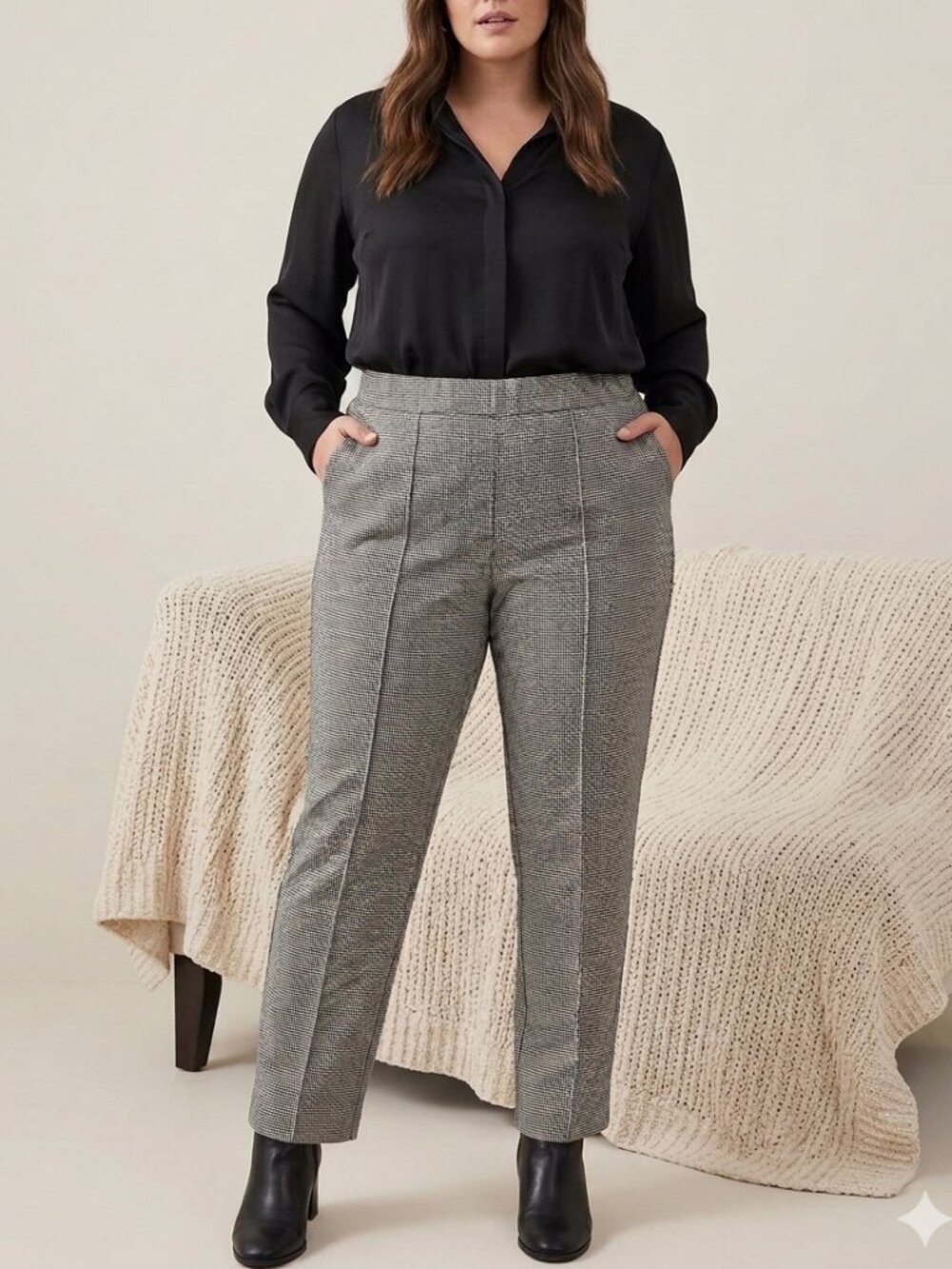 Croft and Barrow Houndstooth Ankle Mid Rise Straight Leg Pant Plus Size 2X